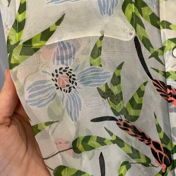 EQUIPMENT Femme Sheer Bird and Leaves Sleeveless Silk Top | L - Picture 4 of 6